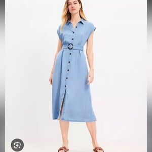 LOFT Chambrey Belted Midi Dress